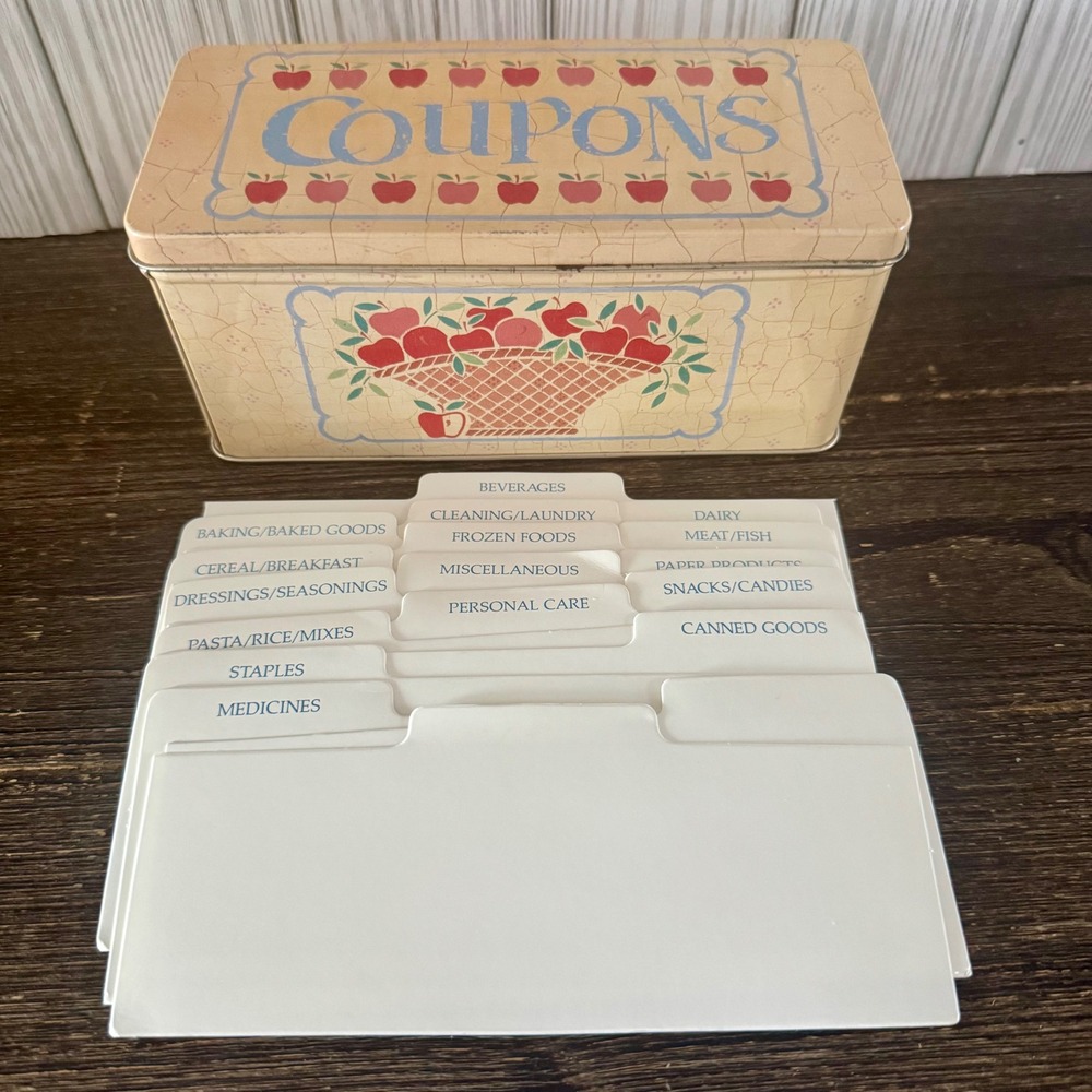 Vintage 1989 Current Inc Autumn Apples Coupon Tin Organizer Dividers Cottagecore